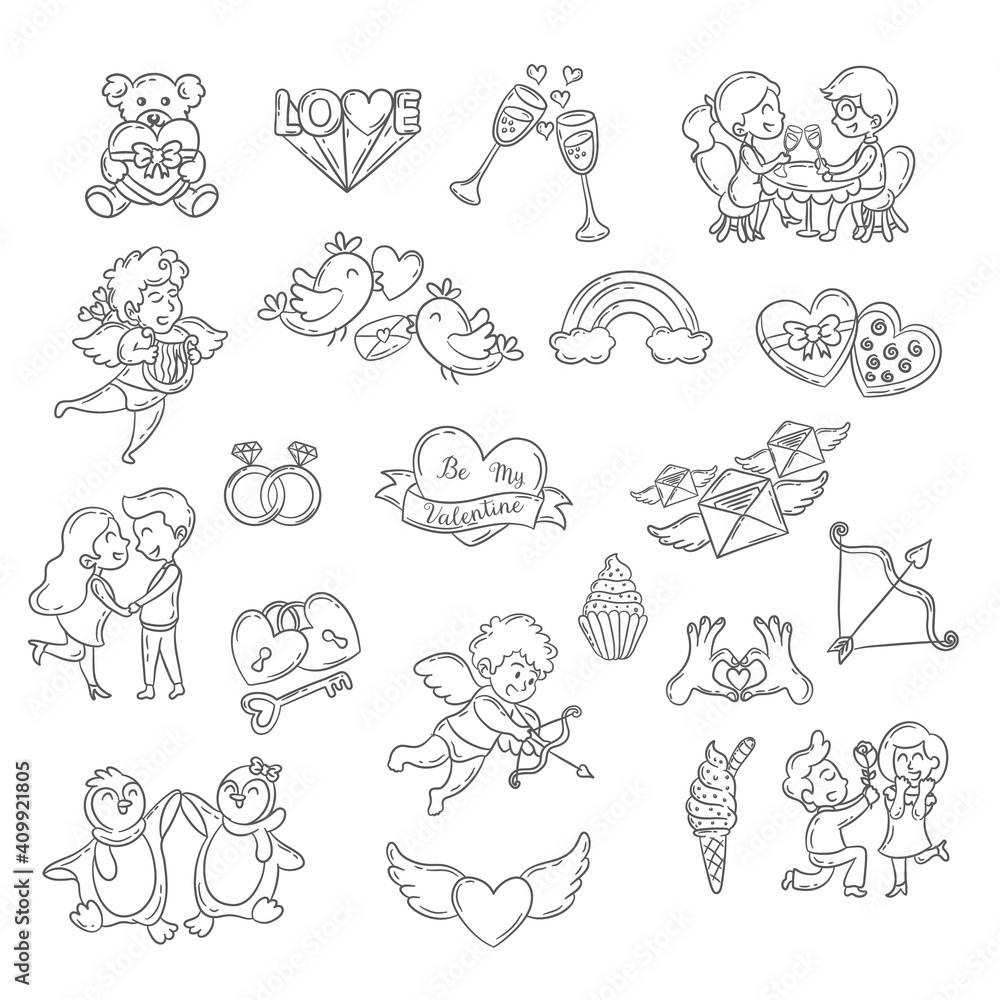 Set of cute Valentine day doodle elements Set of cute Valentine day doodle elements