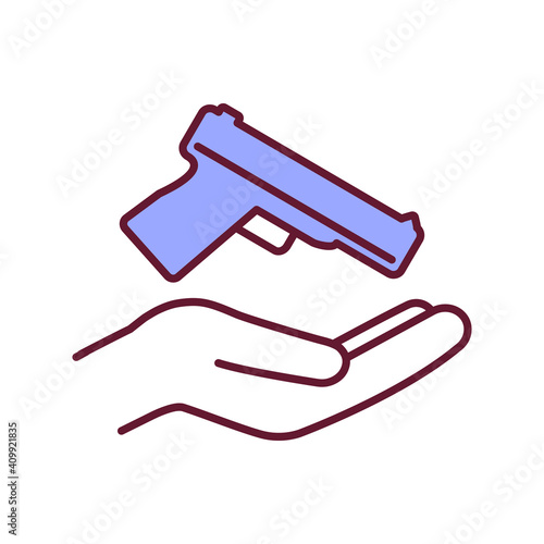 Gun ownership RGB color icon. Handgun for self defense and personal protection. Legislation and laws for guns. Weapon control for security. Firearms regulation. Isolated vector illustration