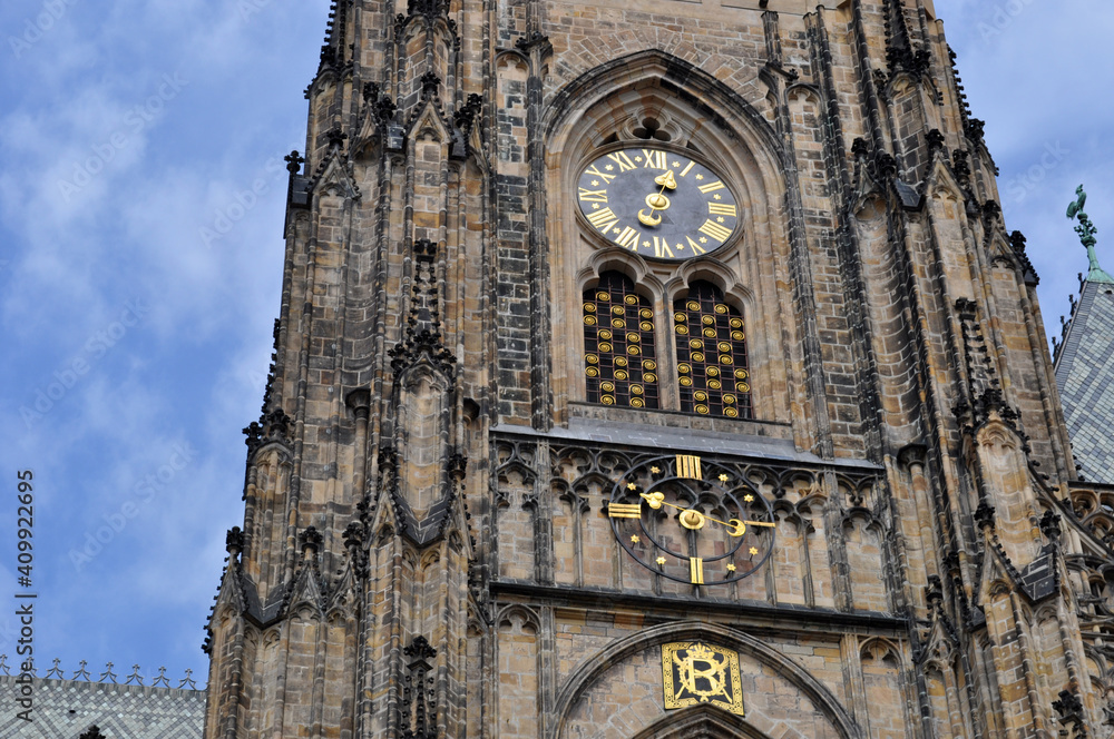 Clock of St. Vitus Cathedral in Prague, Czech Republic Clock of St. Vitus Cathedral in Prague, Czech Republic