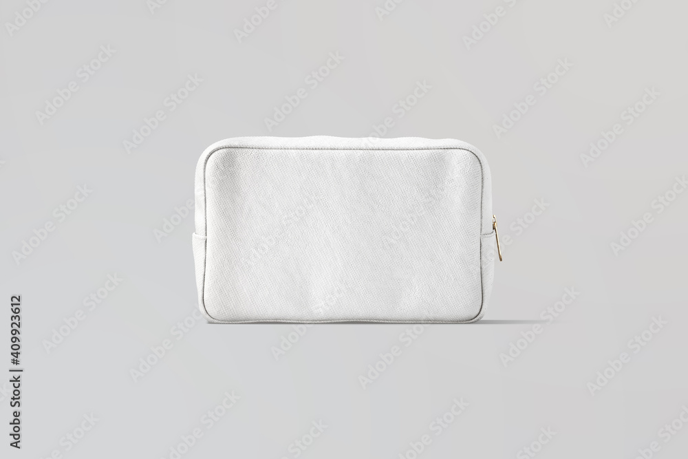 Blank white canvas cosmetic bag mockup, gray background - obrazy, fototapety, plakaty 