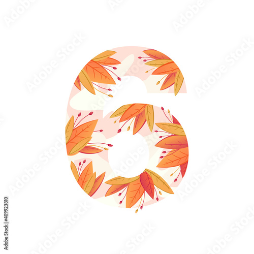 Template text symbol number leaves orange six