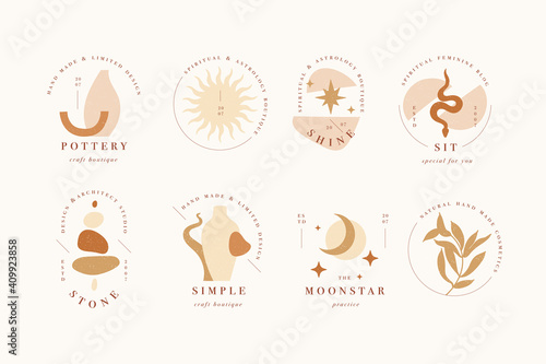Vector design linear template logos or emblems - mystery boho style. Abstract symbol for hand made products and craft boutiques.