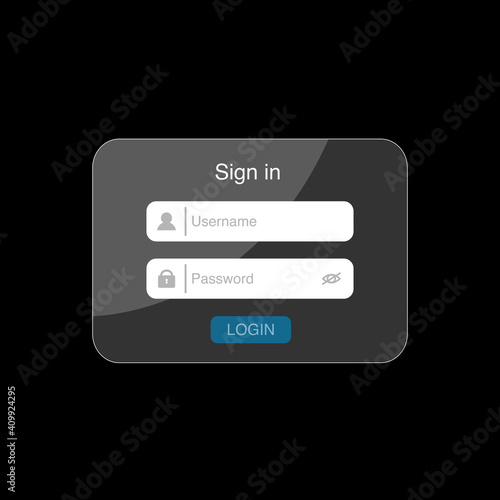 login and password. Login screen.  Registration form with login and password fields.  Website user interface with buttons and network account sign.  Vector web page layout © Henry