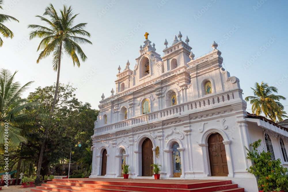Church of Our Lady of Mount Carmel, Arambol, Goa, India - obrazy, fototapety, plakaty 