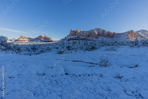 Snow Covered Red Rocks of Sedona Arizona Landscape in Winter