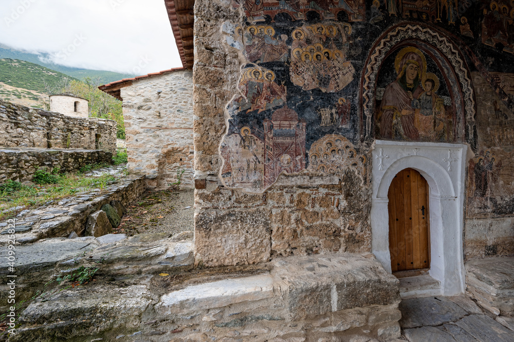 View of the historical Church of Virgin Mary near Mount Olympus in the village of Pythio in Thessaly, Greece