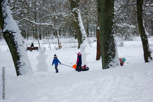 children playing in snow