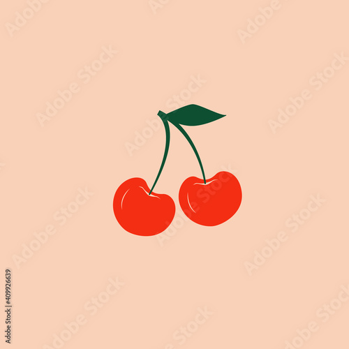 Modern vector cherry illustration. Cherry icon. Cherry logo on isolated background. Flat design style.