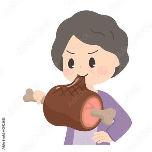良質なたんぱく質の摂取_おばあちゃんのイラスト