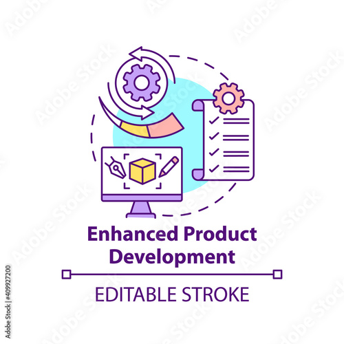 Enhanced product development concept icon. Open innovation benefit idea thin line illustration. Ideas generation. Building market strategy. Vector isolated outline RGB color drawing. Editable stroke