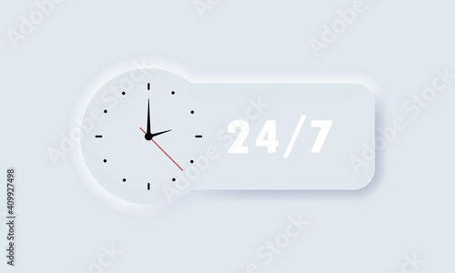 24-7 service icon. 24 hour assistance. Support sign. Neumorphism style. Vector EPS 10. Isolated on white background