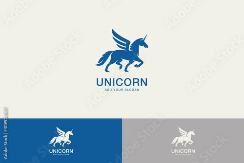 Unicorn logo design, unicorn logo ideas premium vector.  silhouette of a full-body unicorn vector illustration with minimal art.