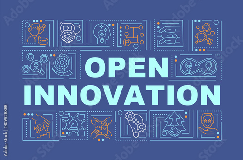 Open digital innovation world concepts banner. Consideration of different points of view. Infographics with linear icons on blue background. Isolated typography. Vector outline RGB color illustration