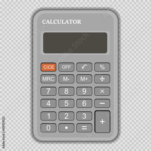 Vector realistic calculator gray isolated on transparent background, design template.