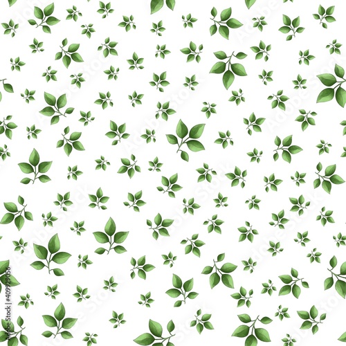 Seamless pattern with green leaves  blueberry and rowan branches