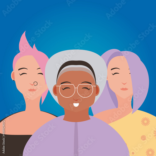 womens day, diverse women culture ethnicity and age characters