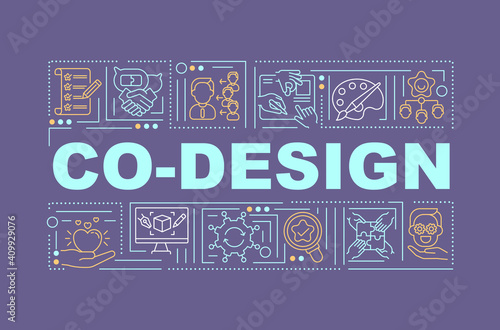 Promotion of joint ideas word concepts banner. Social media, forums and online portals. Infographics with linear icons on violet background. Isolated typography. Vector outline RGB color illustration