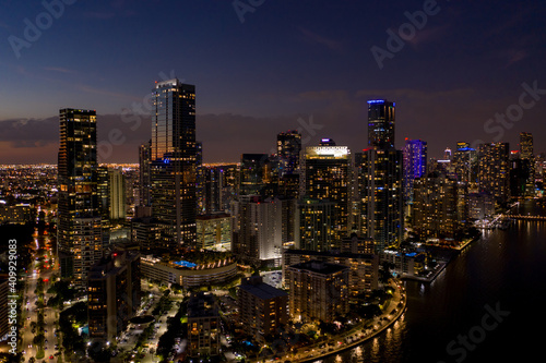 Long exposure night aerial photo Brickell Miami FL
