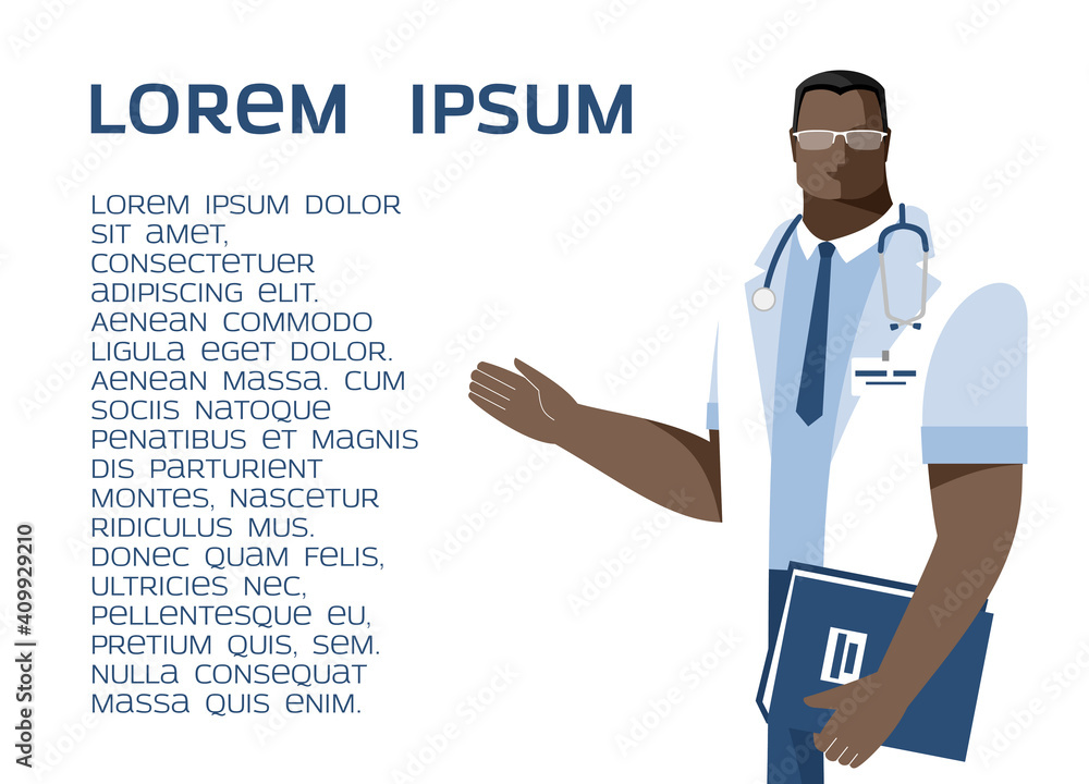 The doctor points to medical prescriptions and recommendations. Concept on the topic of medicine, health care. Vector illustration The doctor points to medical prescriptions and recommendations. Concept on the topic of medicine, health care. Vector illustration