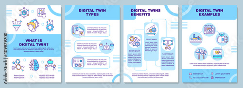 Digital twin brochure template. Flyer, booklet, leaflet print, cover design with linear icons. Computerized development cycle. Vector layouts for magazines, annual reports, advertising posters
