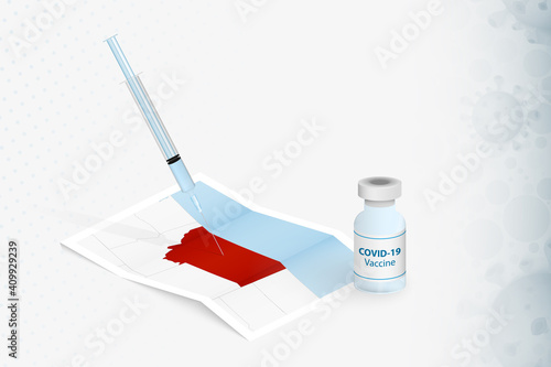 Montana Vaccination, Injection with COVID-19 vaccine in Map of Montana.