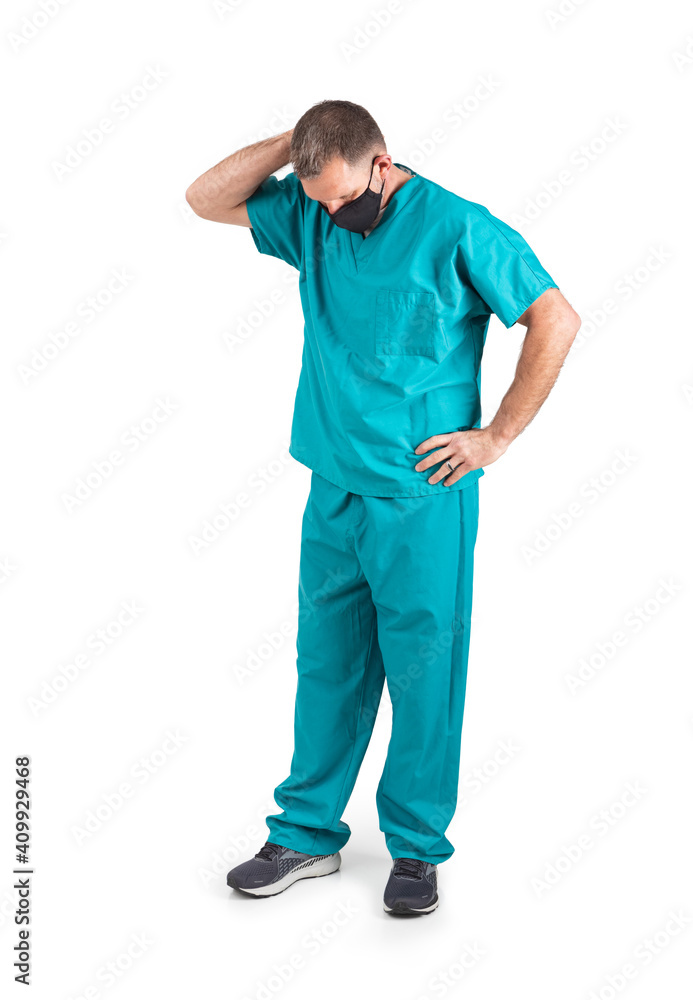 Doctor With Face Mask Shows Signs Of Exhaustion Doctor With Face Mask Shows Signs Of Exhaustion