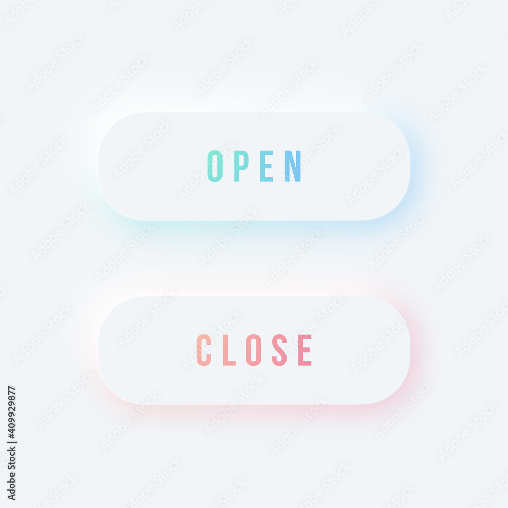Neumorphism Icons set. Rounded Open and Close buttons in a trendy soft 3D style with shadow. Vector design elements for mobile apps, web, social media. Neumorphism Icons set. Rounded Open and Close buttons in a trendy soft 3D style with shadow. Vector design elements for mobile apps, web, social media.