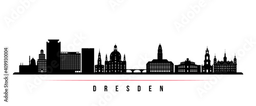 Dresden skyline horizontal banner. Black and white silhouette of Dresden  Germany. Vector template for your design.