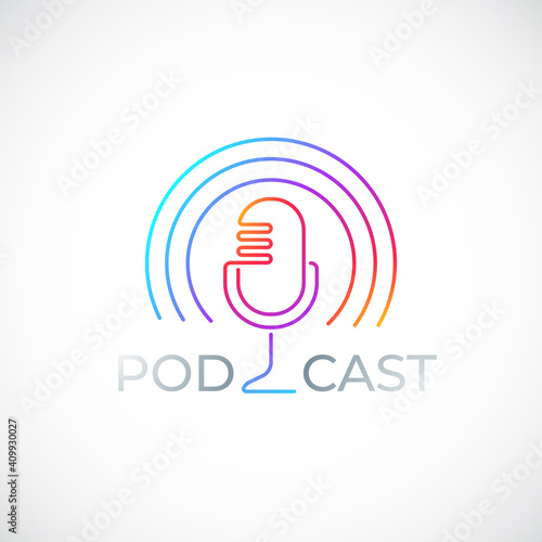 Podcast colorful icon isolated on white background. Trendy Podcast emblem in liner style. Vector illustration.