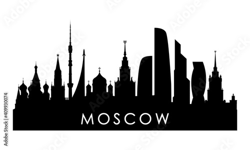 Moscow skyline silhouette. Black Moscow city design isolated on white background.