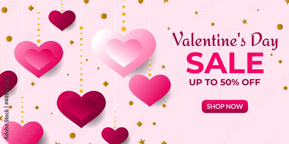 Valentine's day sale background with Heart shape. It is suitable for posters, banners, flyers, invitations, brochures. Vector illustration