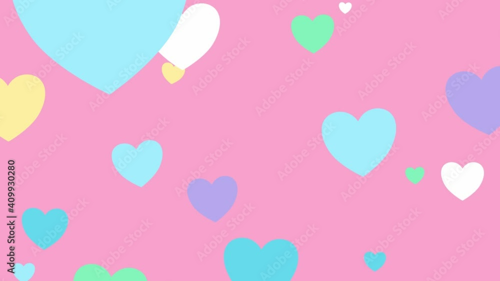 Graphic looping animation of floating pastel hearts on a pink background. Graphic looping animation of floating pastel hearts on a pink background.