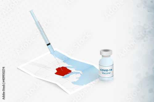 Wisconsin Vaccination, Injection with COVID-19 vaccine in Map of Wisconsin.