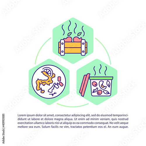 Food waste concept icon with text. Spoiled food at home after big company of friends party. PPT page vector template. Brochure, magazine, booklet design element with linear illustrations