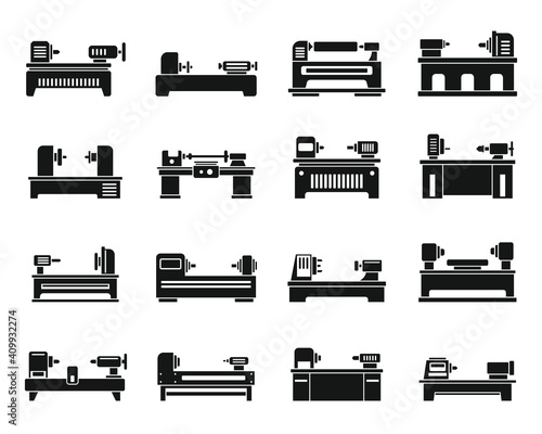 Lathe automated icons set. Simple set of lathe automated vector icons for web design on white background