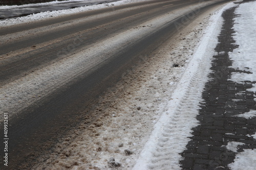 Winter, glatt, Straße, Gehweg, Glatteis, Schnee, Matsch