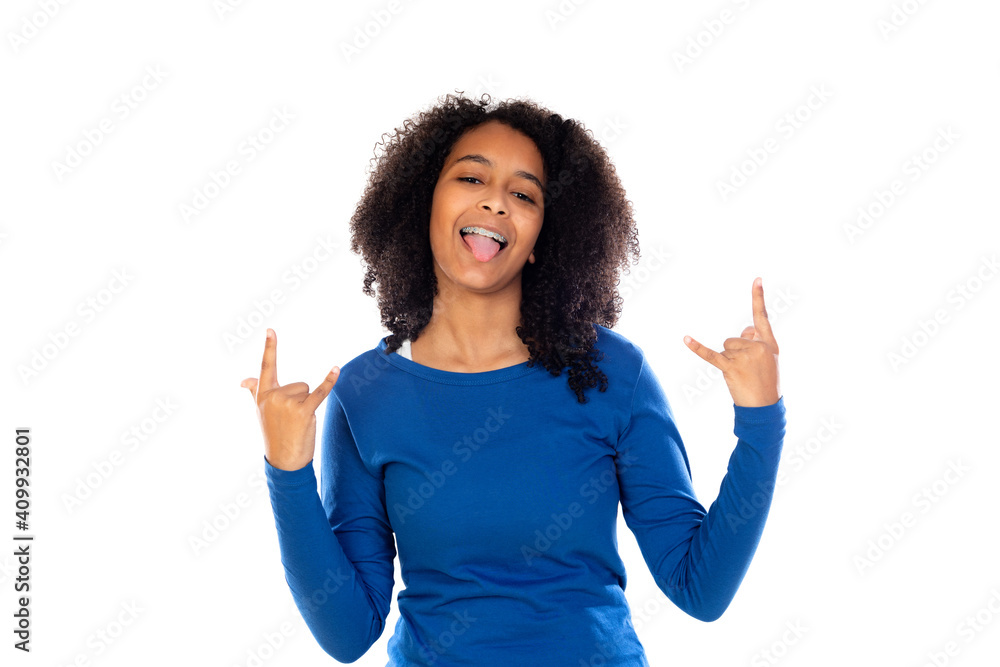 Teenager girl with afro hair wearing blue sweater Teenager girl with afro hair wearing blue sweater