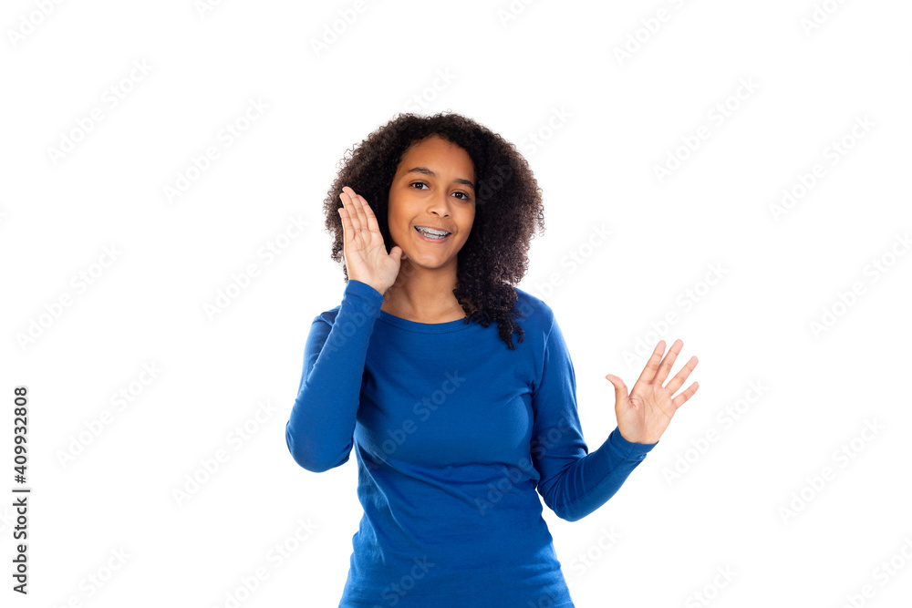 Teenager girl with afro hair wearing blue sweater Teenager girl with afro hair wearing blue sweater