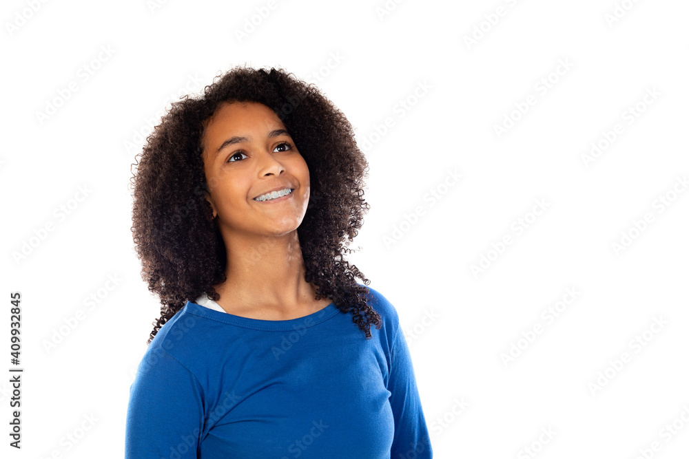Teenager girl with afro hair wearing blue sweater Teenager girl with afro hair wearing blue sweater