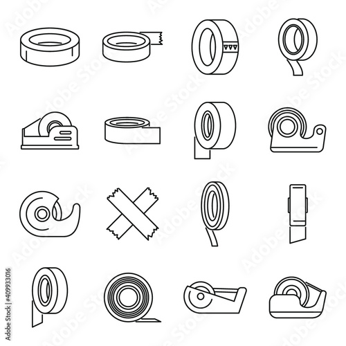 Scotch tape office icons set. Outline set of scotch tape office vector icons for web design isolated on white background