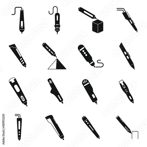 3d pen icons set. Simple set of 3d pen vector icons for web design on white background