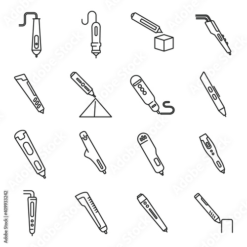3d pen model icons set. Outline set of 3d pen model vector icons for web design isolated on white background