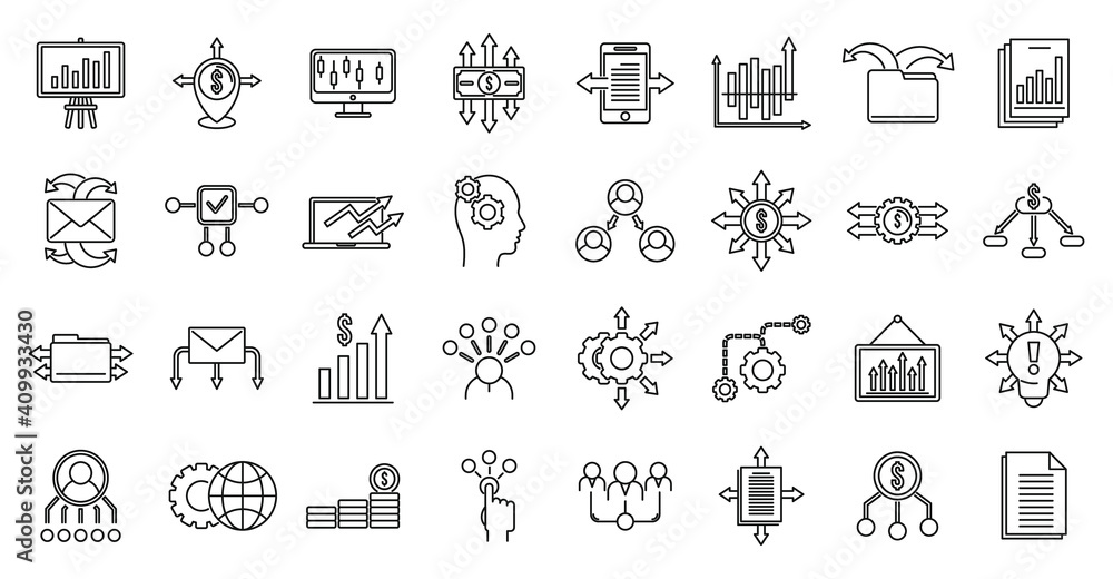 Restructuring refer icons set. Outline set of restructuring refer vector icons for web design isolated on white background Restructuring refer icons set. Outline set of restructuring refer vector icons for web design isolated on white background