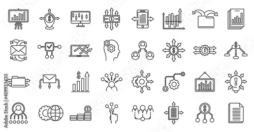 Restructuring refer icons set. Outline set of restructuring refer vector icons for web design isolated on white background
