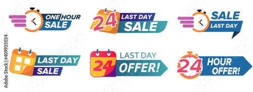 Sale countdown badges. Last minute offer banner. Last minute offer badge isolated vector illustration set. Discount number timer, promotion offer