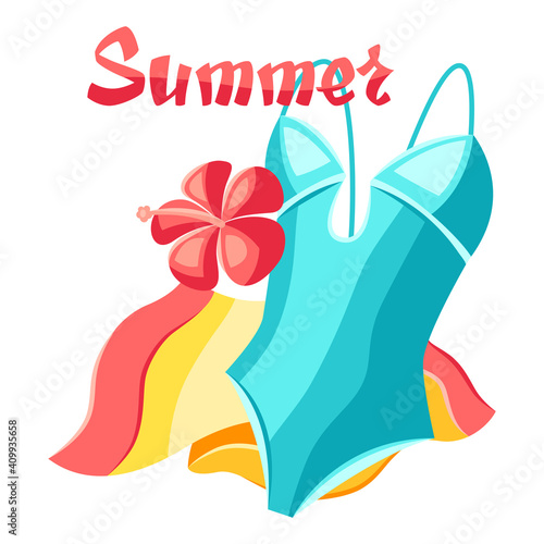 Background with beachwear and swimwear.