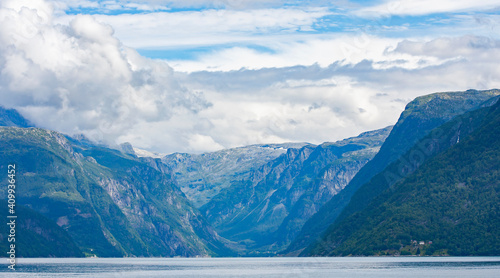 Majestic Norwegian mountains by the fjord