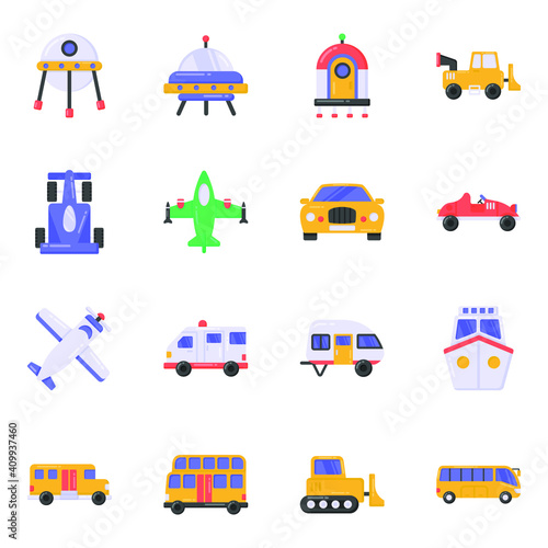  Pack of Automobiles and Transport Flat Icons 