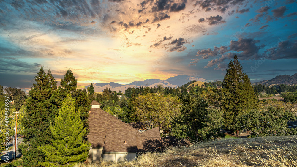 View from the height of Walnut Creek, California. Scenic view of the mountains against the sky. View from the height of Walnut Creek, California. Scenic view of the mountains against the sky.