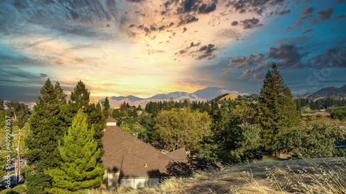 View from the height of Walnut Creek, California. Scenic view of the mountains against the sky.
